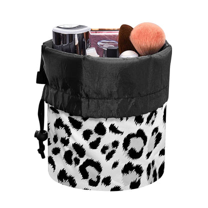 White Leopard Print Drawstring Makeup Bag