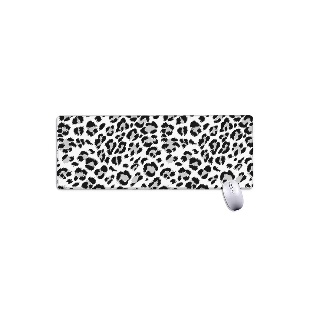 White Leopard Print Extended Mouse Pad