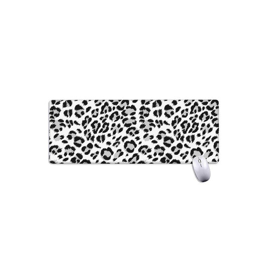 White Leopard Print Extended Mouse Pad