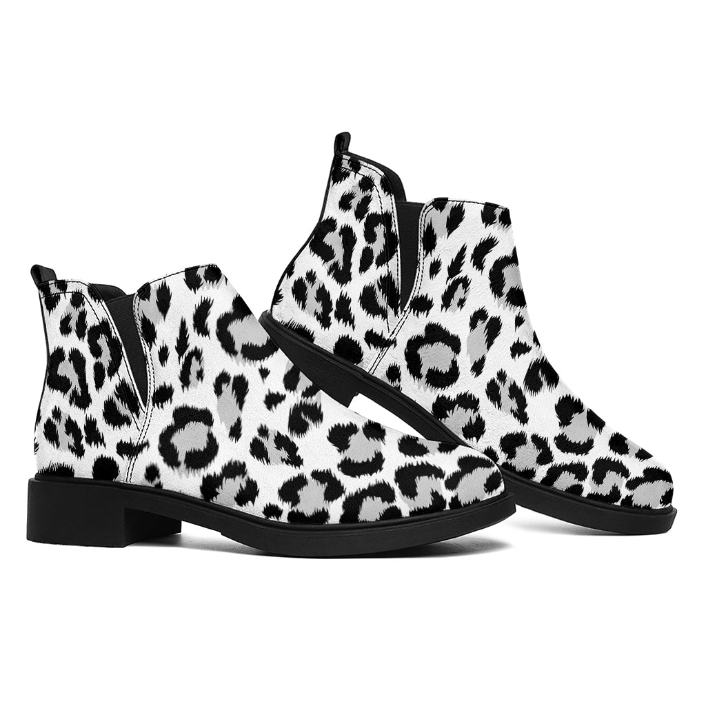 White Leopard Print Flat Ankle Boots