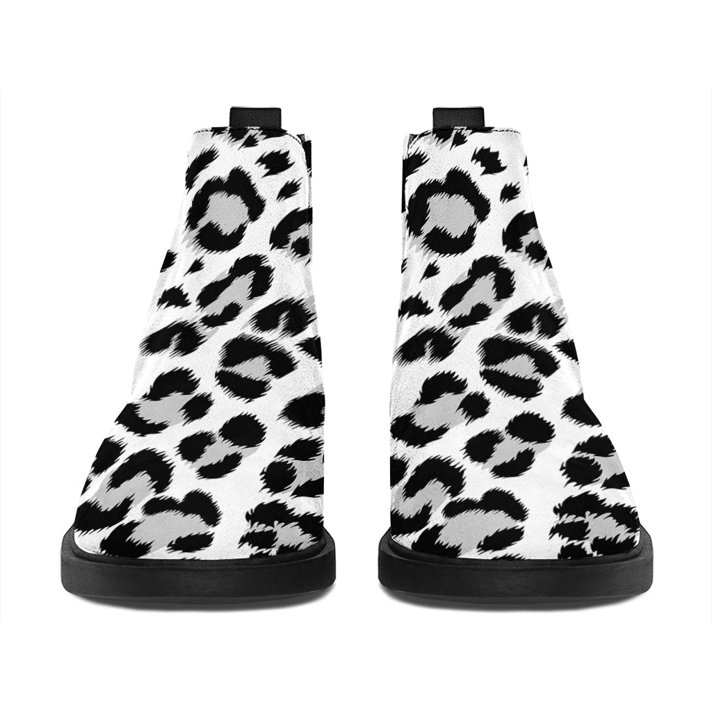 White Leopard Print Flat Ankle Boots