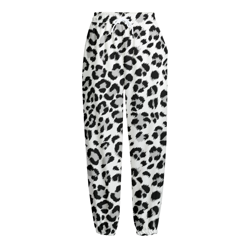 White Leopard Print Fleece Lined Knit Pants