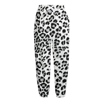 White Leopard Print Fleece Lined Knit Pants