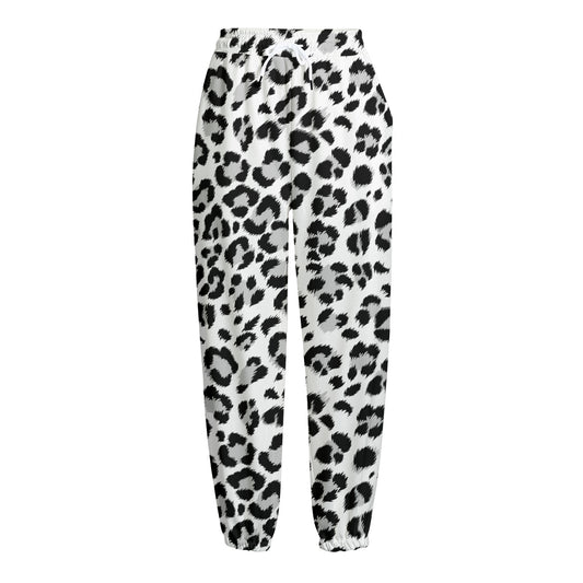 White Leopard Print Fleece Lined Knit Pants