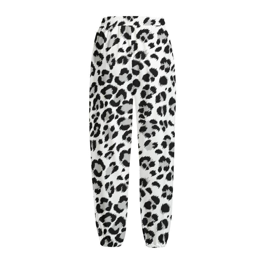 White Leopard Print Fleece Lined Knit Pants