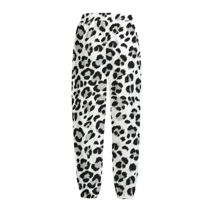 White Leopard Print Fleece Lined Knit Pants