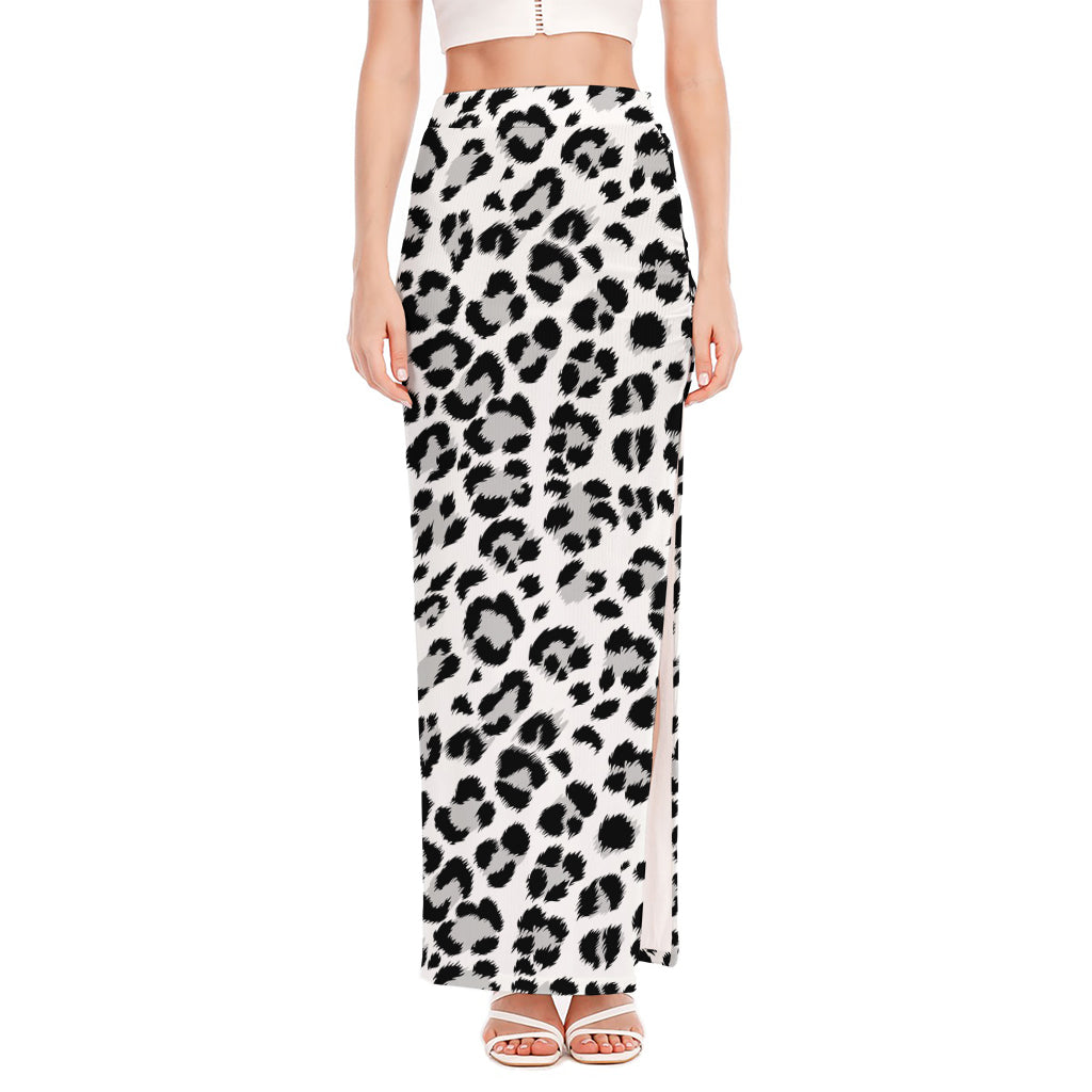 White Leopard Print High Slit Maxi Skirt