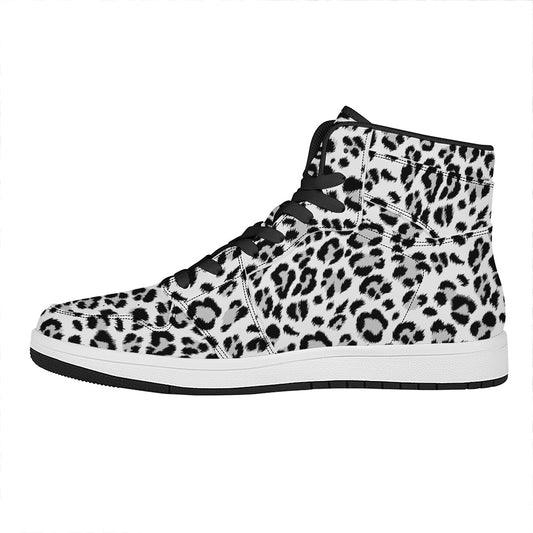 White Leopard Print High Top Leather Sneakers