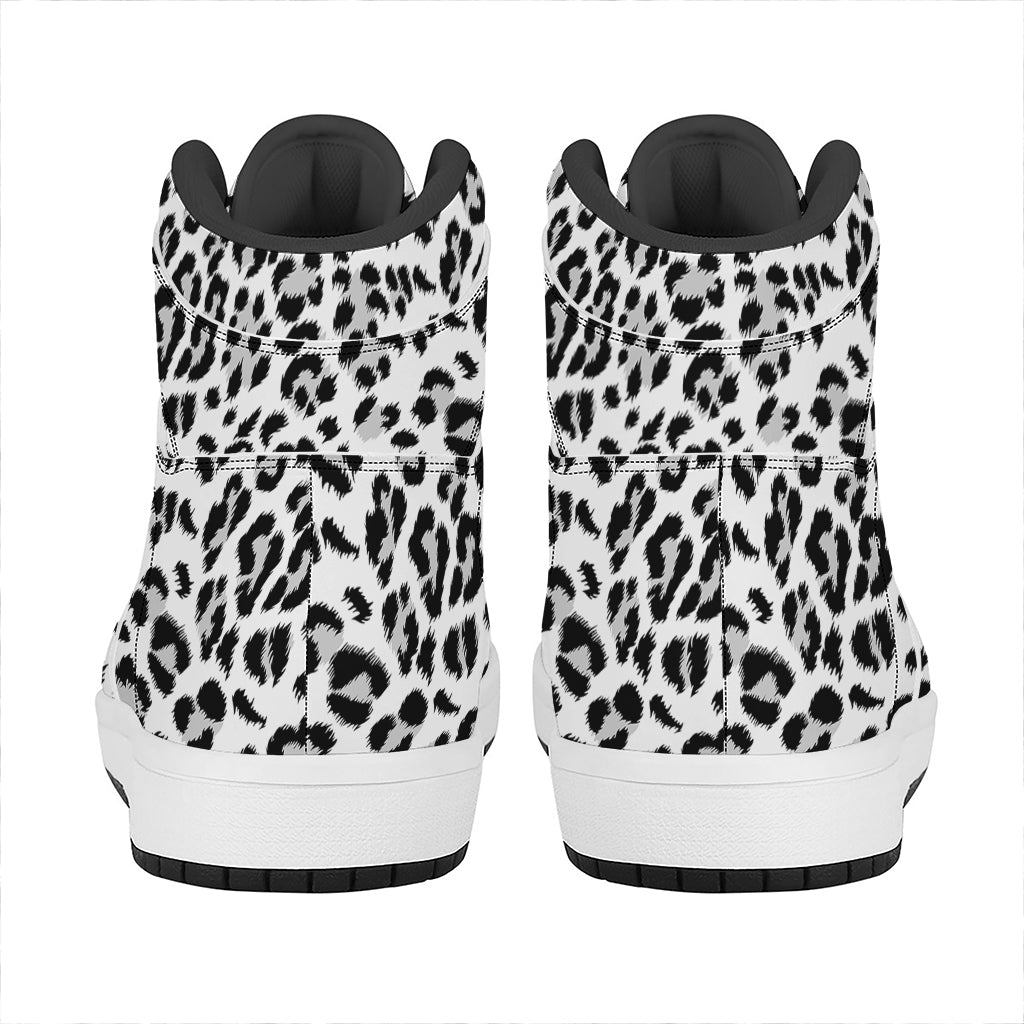 White Leopard Print High Top Leather Sneakers