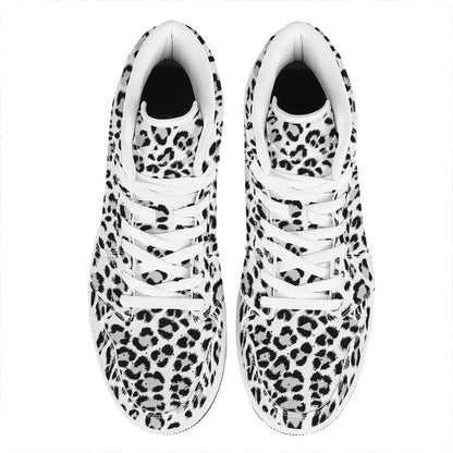 White Leopard Print High Top Leather Sneakers