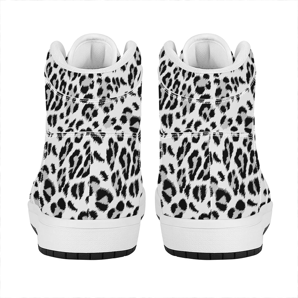White Leopard Print High Top Leather Sneakers