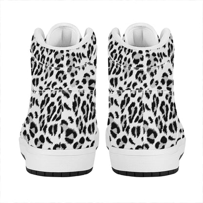 White Leopard Print High Top Leather Sneakers