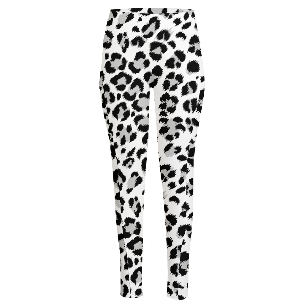 White Leopard Print High-Waisted Pocket Leggings