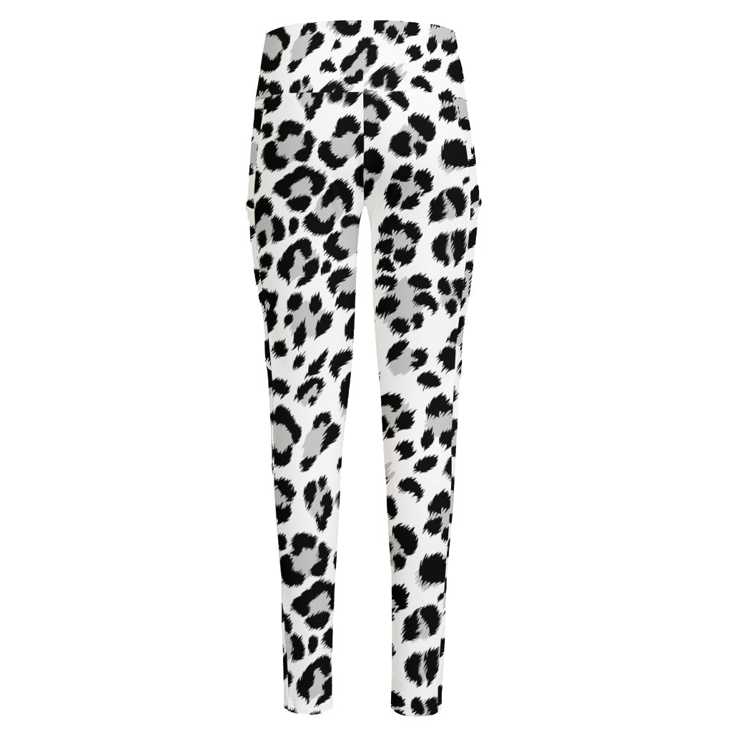 White Leopard Print High-Waisted Pocket Leggings