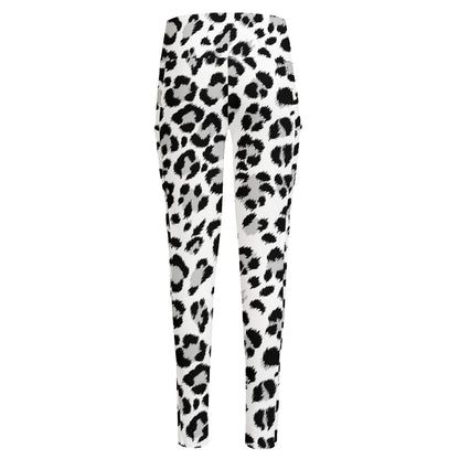 White Leopard Print High-Waisted Pocket Leggings