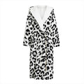 White Leopard Print Hooded Bathrobe