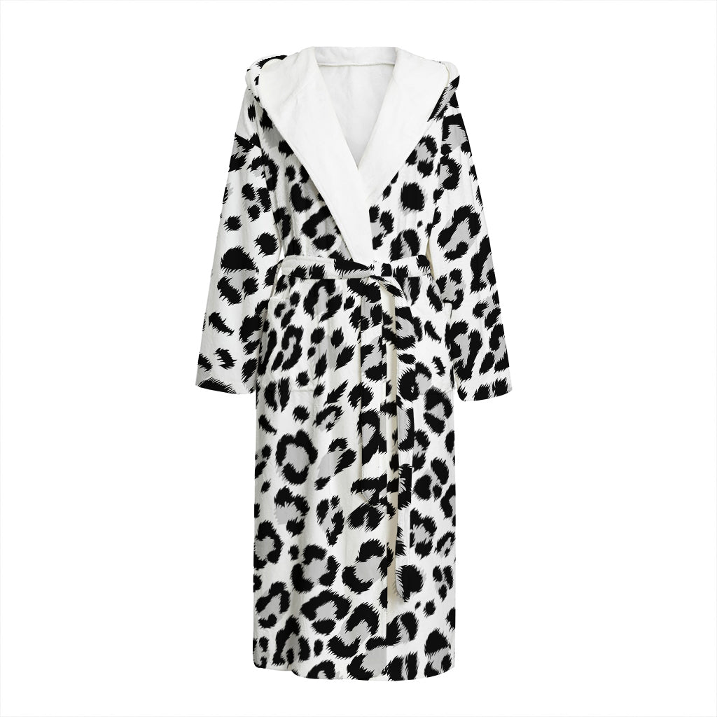 White Leopard Print Hooded Bathrobe