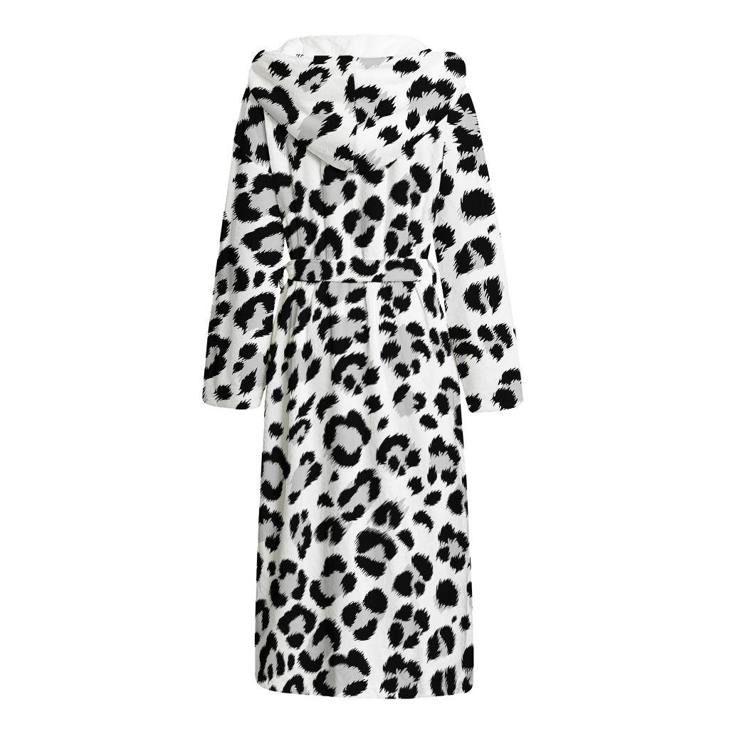 White Leopard Print Hooded Bathrobe