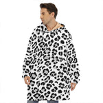 White Leopard Print Hoodie Blanket