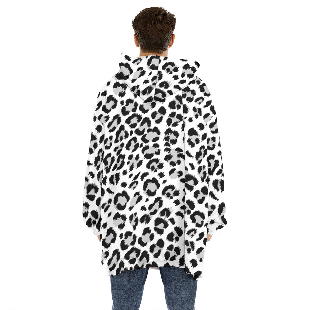 White Leopard Print Hoodie Blanket