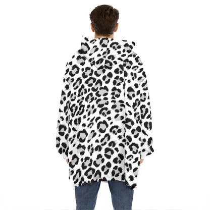 White Leopard Print Hoodie Blanket
