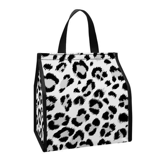 White Leopard Print Insulated Lunch Tote