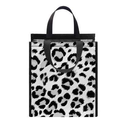White Leopard Print Insulated Lunch Tote
