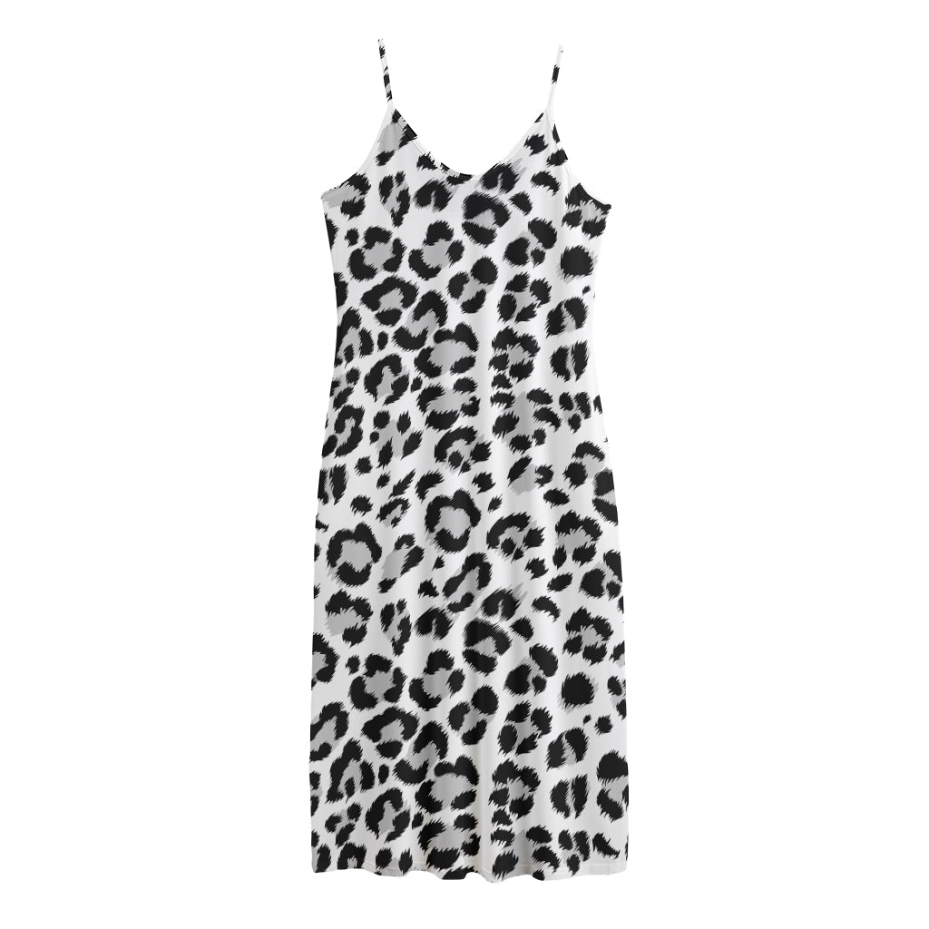 White Leopard Print Jersey Midi Cami Dress