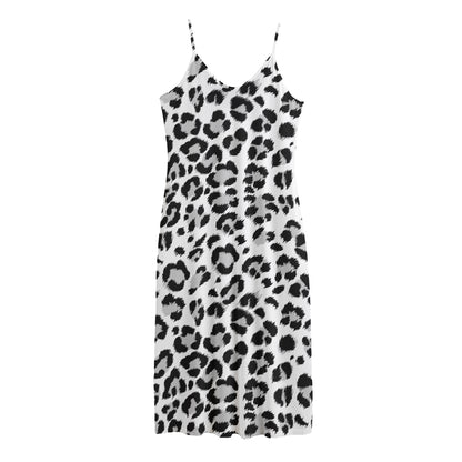 White Leopard Print Jersey Midi Cami Dress