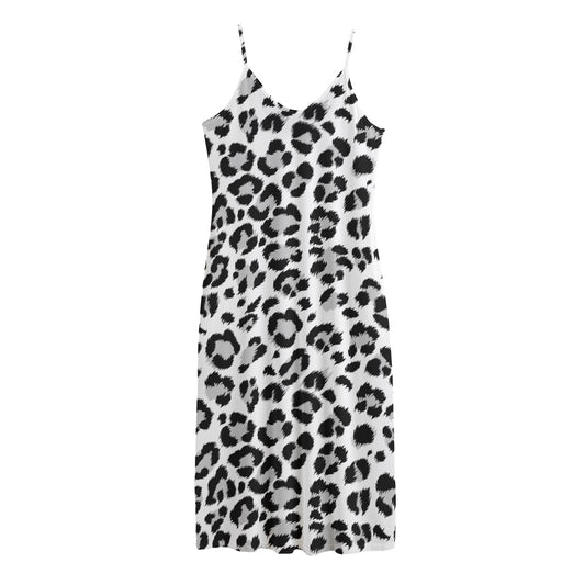 White Leopard Print Jersey Midi Cami Dress