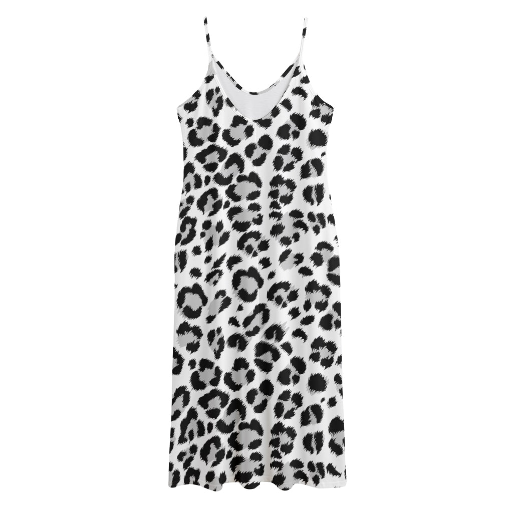 White Leopard Print Jersey Midi Cami Dress