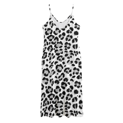 White Leopard Print Jersey Midi Cami Dress