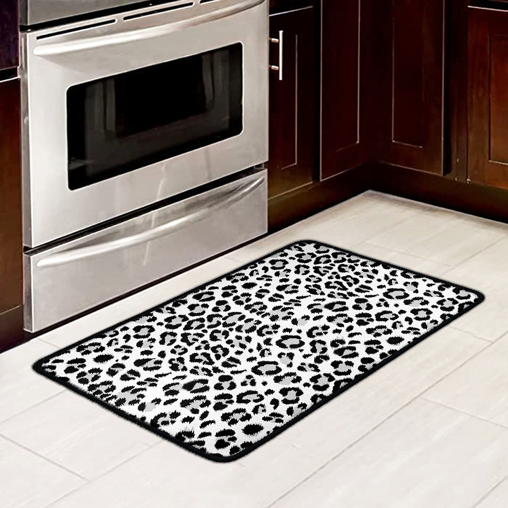 White Leopard Print Kitchen Mat