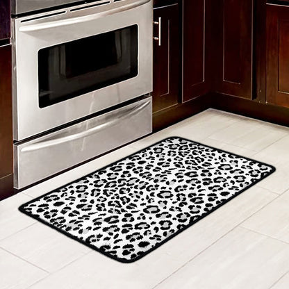 White Leopard Print Kitchen Mat