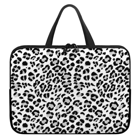 White Leopard Print Laptop Sleeve With Handle