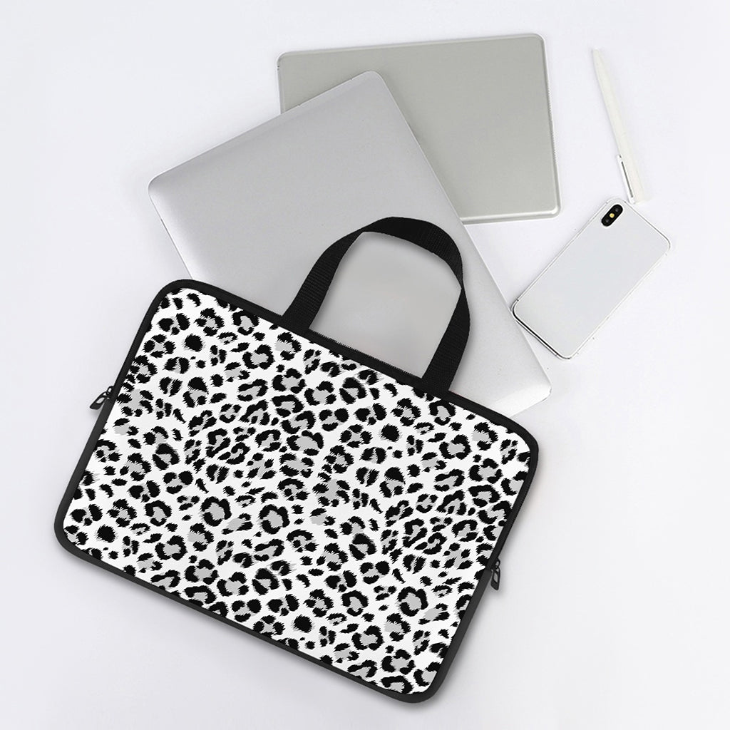 White Leopard Print Laptop Sleeve With Handle