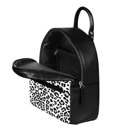 White Leopard Print Leather Backpack