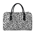 White Leopard Print Leather Duffel Bag