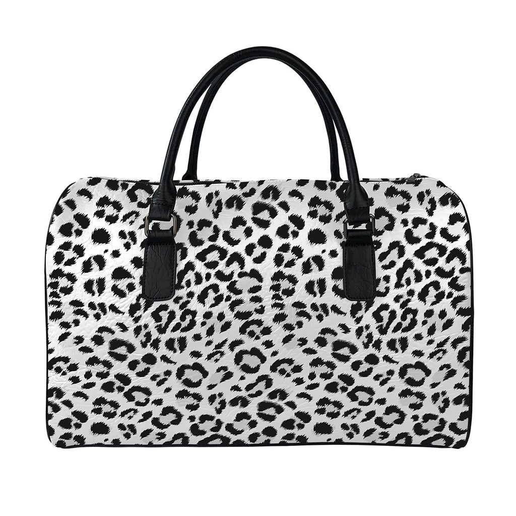 White Leopard Print Leather Duffle Bag
