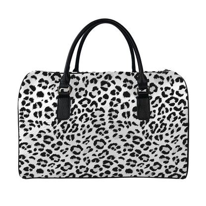 White Leopard Print Leather Duffle Bag