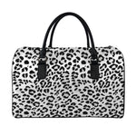 White Leopard Print Leather Duffle Bag