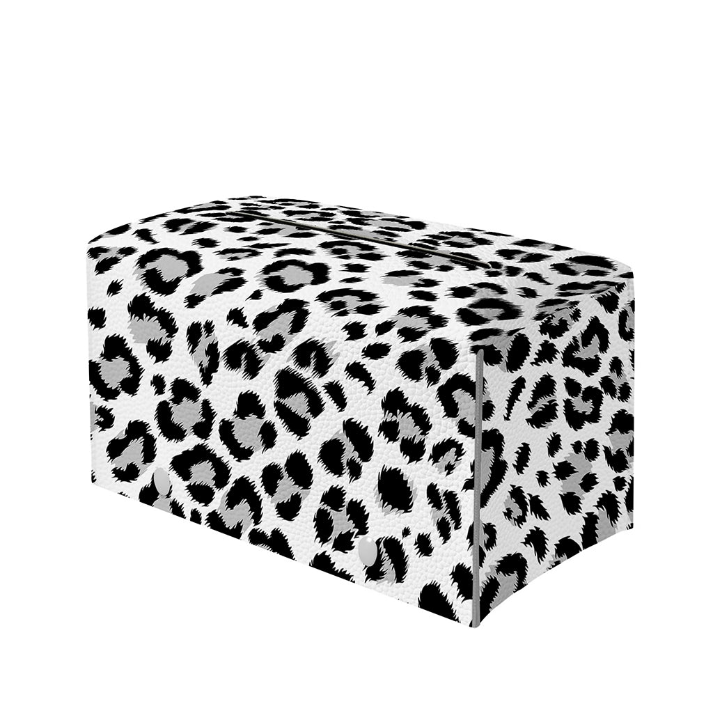 White Leopard Print Leather Tissue Box Cover