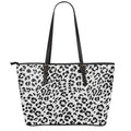 White Leopard Print Leather Tote Bag With Zipper