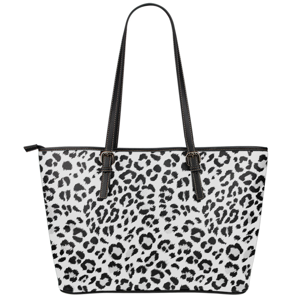 White Leopard Print Leather Tote Bag