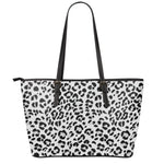 White Leopard Print Leather Tote Bag