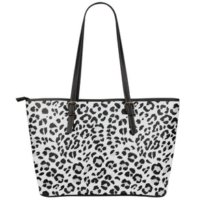 White Leopard Print Leather Tote Bag