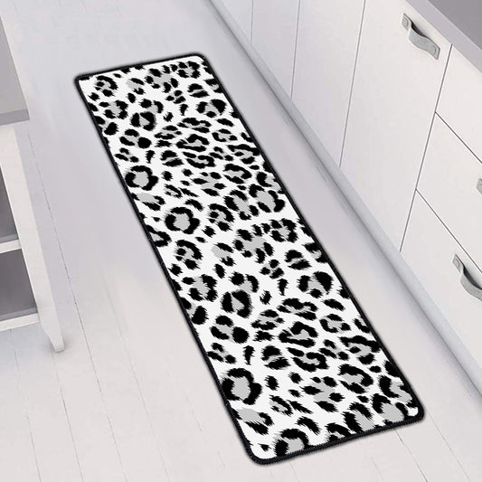 White Leopard Print Long Kitchen Mat