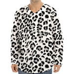 White Leopard Print Long Sleeve Baseball Jersey