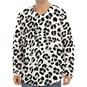 White Leopard Print Long Sleeve Baseball Jersey