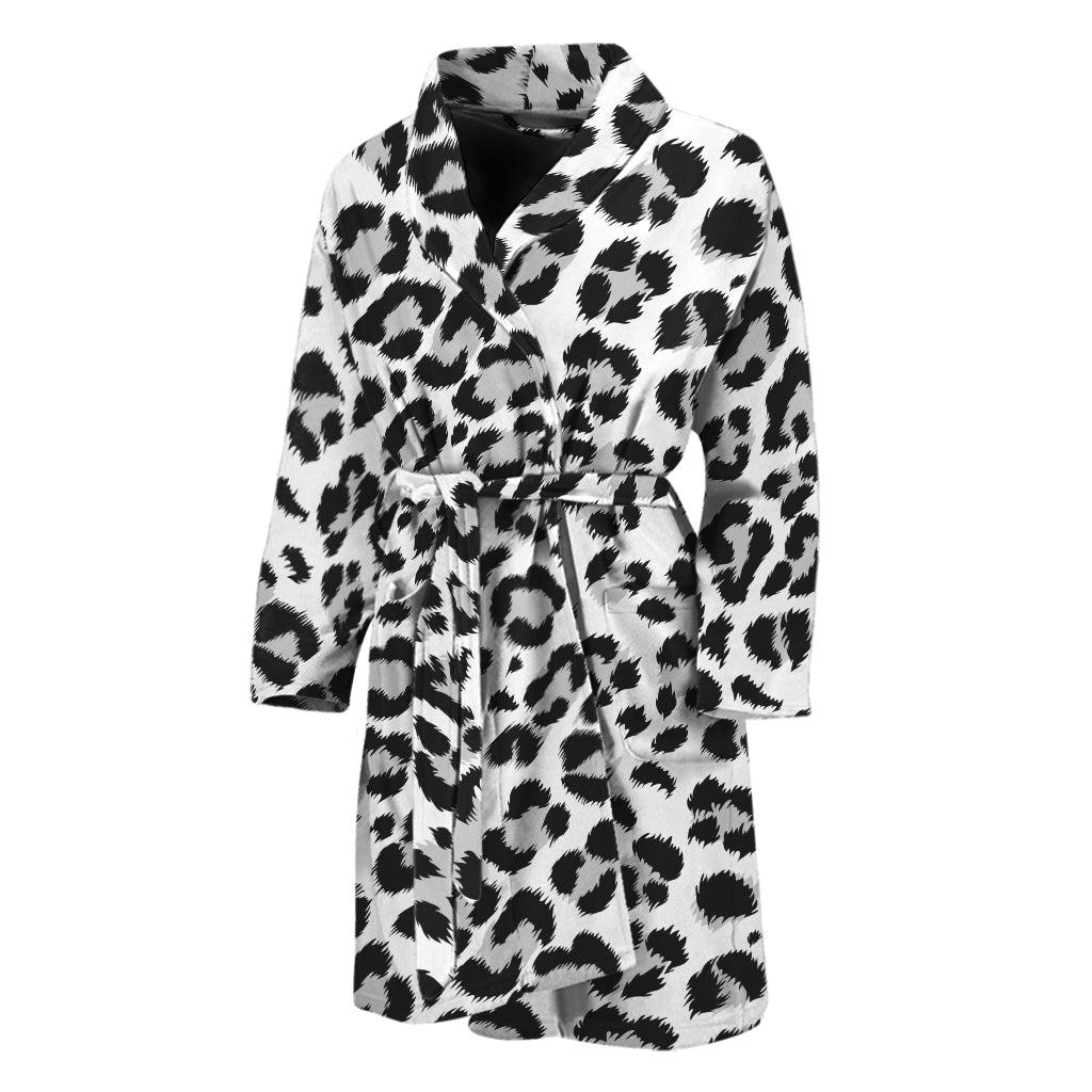 White Leopard Print Men's Bathrobe